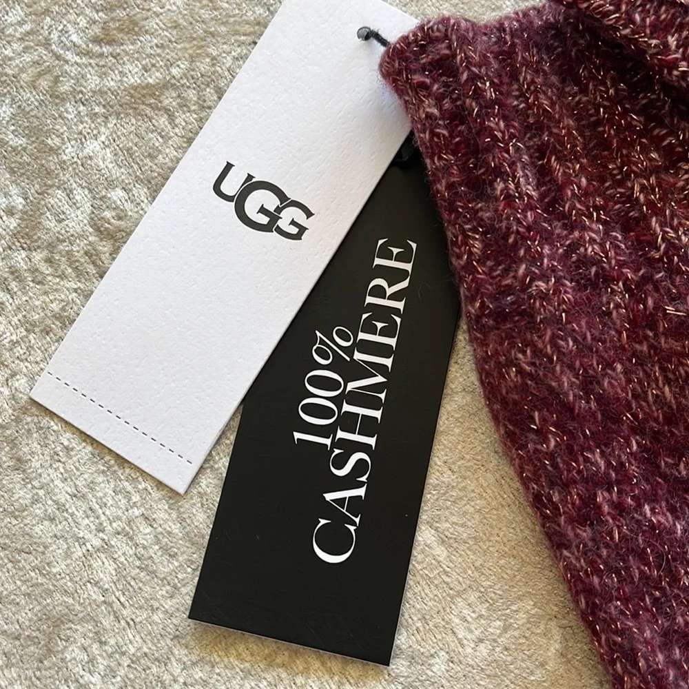 Brand New UGG Cashmere Pippa Rib Knit Gloves Metallic Shimmer Touchscreen